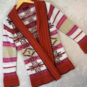 BCBGMAXAZRIA Women's M Southwest Aztec Stripe Open Front Knit Cardigan Sweater‎